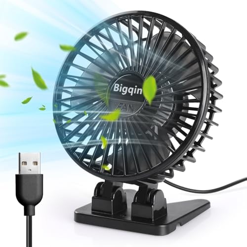 Bigqin Mini Ventilatore Portatile, Ventola Silenziosa USB, 3 velocità in un Pulsante, Piccolo Ventilatore Potente, Mini Ventilatore ad Angolo Regolabile per Tavolo da Ufficio,Nero