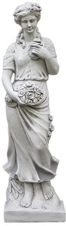 gartendekoparadies.de Statue Frühling - Skulptur der Vier Jahreszeiten, Steinfigur aus Steinguss, H. 100 cm, 50 kg, Grau, Frostsicher für Außenbereich