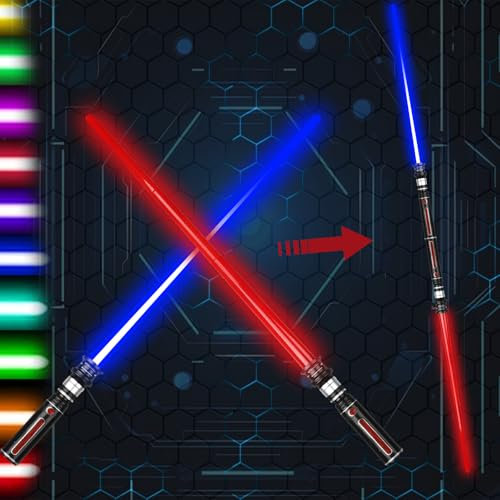 Amebleak Sabre Laser Enfant, 2 Pièces Sabre Laser Star Wars à LED Télescopiques, 2-en-1 à 12 Couleurs Changeantes avec Effets Sonores de Combat, RGB Lightsaber pour Enfants Halloween Cosplay Party