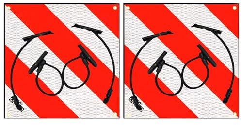 Bricoloco.com Placa V20 homologada para portabicicletas de coches - Señal con Bandas refectante 3M para cargas que sobresalen de vehículos (Placa Alumnio (2uds) + 8 gomas)