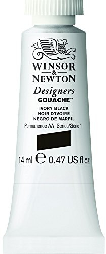 Winsor & Newton 8840585 Designer Gouache - Elfenbeinschwarz, 14ml Tube - matte Gouachefarben, Ideal für Gouachemalerei, Brillante, lichtechte Gouache Farben mit großer Deckkraft
