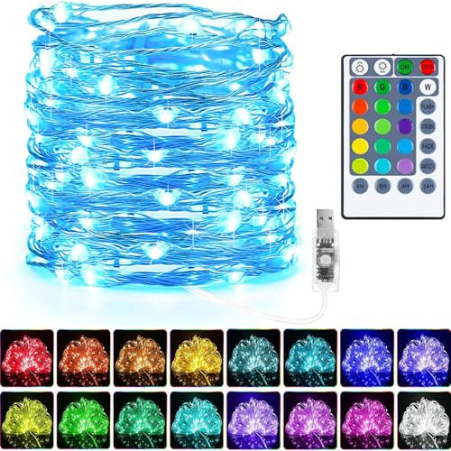 LED Lichterkette Innen USB 10M 100LED 16 Farbwechsel RGB Lichterketten mit Fernbedienung Superhelle Bunt Lichter mit Timer für Halloween Weihnachtsfeierdekorationen(10M,RGB)