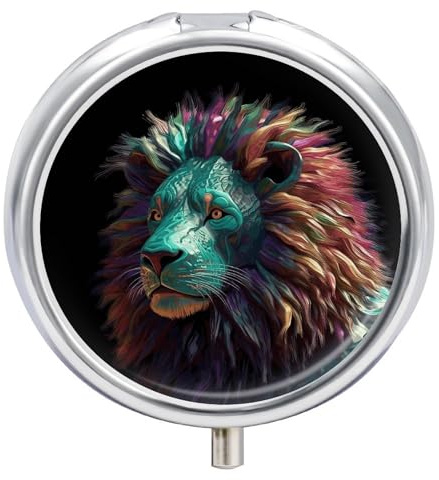 Abstract 3D Art Lion Pill Box Cute Round Pill Case Portable Medicine Tablet Vitamin Holder Organizer for Purse Pocket