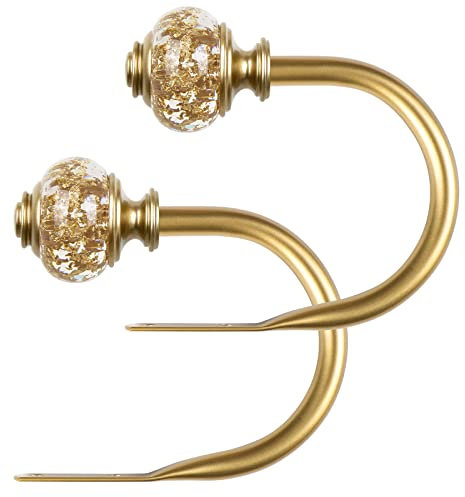 KAMANINA 2 Stück Vorhang Raffhalter Gold, Curtain Hook Wandmontierte Vorhanghaken Halterungen, Raffhalter für Gardinen mit Durchsichtigen Endstücke für Bäder Küchen Büros Esszimmer Cafés