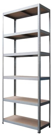 Metalkas TOP Lagerregal mit 6 HDF-Platte, 225x90x40 cm, Fachlast 220kg, höhenverstellbaren Einlegeböden, Schwerlastregal, Kellerregal, Werkstattregal, Verzinkt, aus Metall, Silber