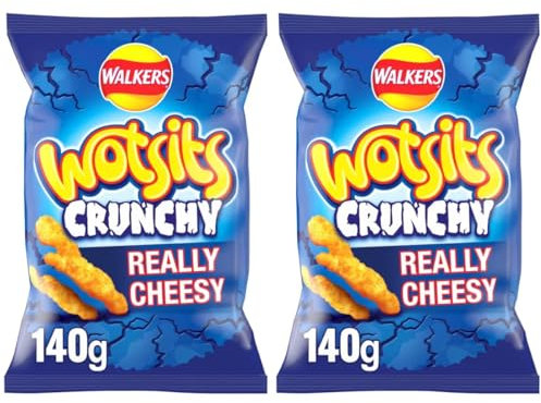 Walkers Wotsits Crunchy Cheese Sharing Bag Crisps 140g X 2 Pacl, Really Cheesy Flavour Corn Puffs, No Artificial Colours or Preservatives, Suitable for Vegetarians