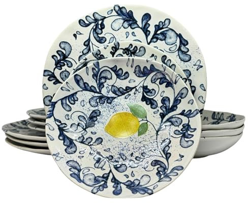 La Mediterránea Service de table 12 assiettes, pour 4 personnes, 4 grandes assiettes plates de 26 cm, 4 assiettes à dessert de 20 cm, 4 assiettes creuses pour soupe ou salade de 20 x 5 cm (pour 4