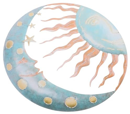 RORPOIR Wanddekor Aus Schmiedeeisen Metall Mit Sonne Und Mond Wandkunst Dekoration Hängende Skulptur Retroes Design Für Innen Und Außendekoration