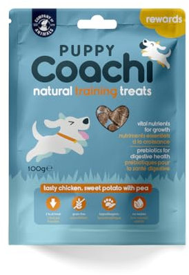 Coachi Natürliche Leckerlis fürs Welpentraining - Gesunde, Getreidefreie und Hypoallergene Leckerlis für Welpen. Weich und einfach teilbar. Der gesunde Snack für Welpen (Huhn, 100g)