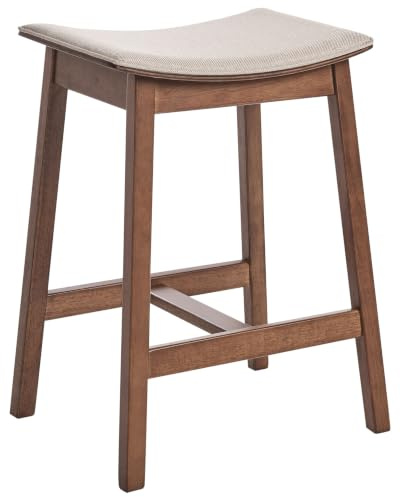 Beliani Barhocker 2er Set Holz gepolstert Dunkelbraun/beige mit Lehne Fußstützen Dixon
