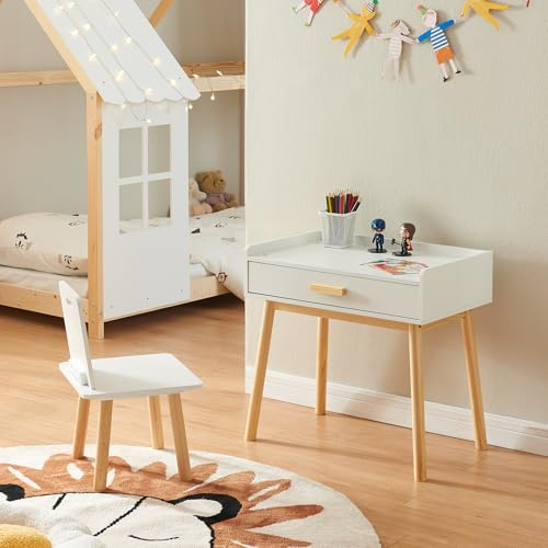 [en.casa] Kinderschreibtisch mit Stuhl Skjervøy Kinderschreibtischset Kinder Tisch Stuhl Set Kinder Schreibtisch Kinderstuhl Kindertisch Kinderschreibtisch Holz/Weiß