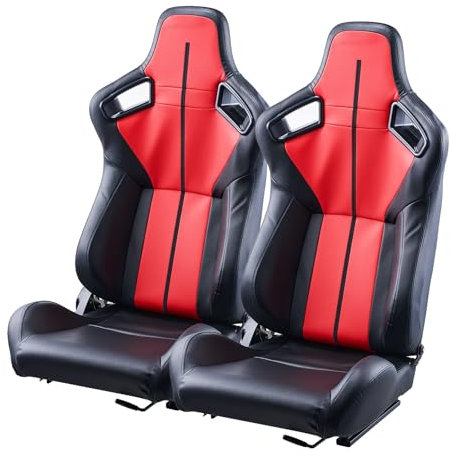 VEVOR Rennsitz verstellbares Renncockpit mit Weitwinkel-Neigung und hochelastischem Schaumstoff 2 Stk. Rennstuhl mit weichem PVC-Leder und Q235B-Schieber, passend für Rennwagen und Go-Karts