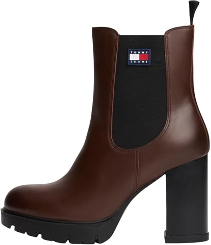Tommy Jeans Donna Stivali Mezza Gamba Leather con Tacco, Marrone (Dark Mocha), 39