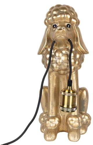 Clayre & Eef Tischlampe Hund Pudel 27x16x38 cm Goldfarbig Kunststoff