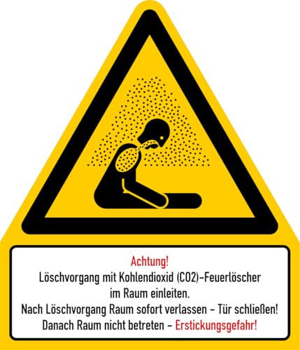 Aufkleber Warnzeichen „Achtung! Löschvorgang mit Kohlendioxid (CO2)-Feuerlöscher im Raum einleiten - Erstickungsgefahr!“ Kombi W041 Größe wählbar | Made in Germany, Größe: 42 x 49 cm