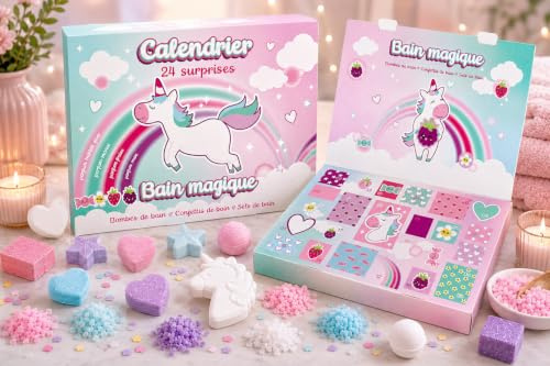 French Tendance - Bombe de Bain Moussant 24 Surprises - Relaxation - Bien-Etre - Pour Jeune Famille - Parfum : Buble Gum - Monoï - Fraise - Mure - Ambiance Aromatherapie - 1 kg