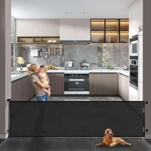 dearlomum Treppenschutzgitter Türschutzgitter Ausziehbar 0-300 cm,Baby Absperrgitter Schutzgitter Treppe für Kinder,Katzen und Hunde,Geeignet für Innen Außenbereich,schwarz