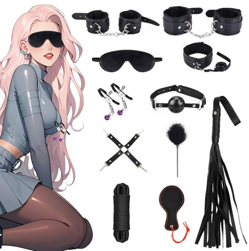 BDSM Bondage Kit, 11 Piezas SM Sex Set Juguetes Eróticos con Esposas Látigo Máscara, Juegos Sexuales Esclavitud para Pareja Adultos Mujer Hombre