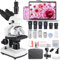 Trinoculare microscopio ottico, ingrandimento 40X-5000X, grado scientifico microscopio professionale con telecamera USB e palcoscenico meccanico, adulto microscopio