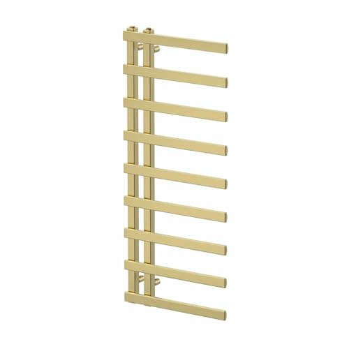 Radiant Living® 1200 x 500mm Twin Valve Flat Heated Towel Rail Radiator Modern Central Heating Bathroom Warmer Wall Mounted Ladder Rad, Brushed Brass