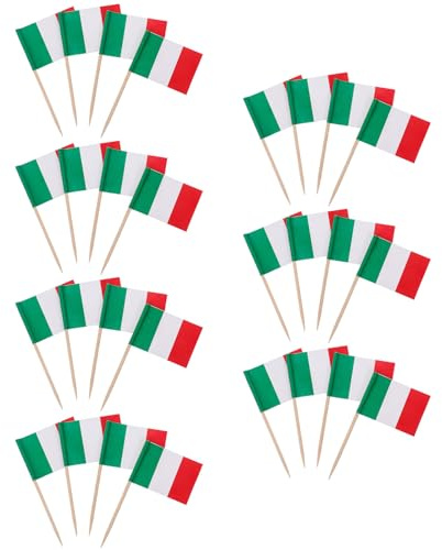 INOOMP 200 Stück Multifunktionale Cupcake Topper Zahnstocher Flaggen 65mm Papier Italienische Länderflaggen Party Dekoration für Kuchen und Torten