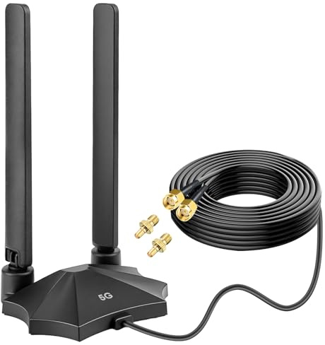 Nelawya 5G 4G LTE Router Antenna 8dBi - Wide Band 698-3980MHz Magnetic Mount Aerial with 2M Cable, SMA & TS9 Plugs Compatible with Netgear, Huawei, ZTE Modems & Industrial Gateways