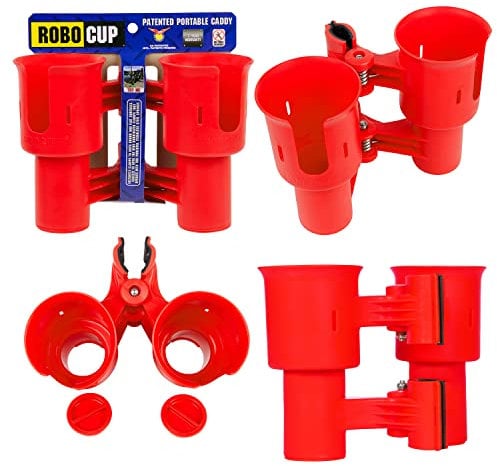Robo Cup Porte-gobelet Double, Pince à Clip sur de Multiples usages: Boissons, Canne à pêche, Outils, bâton de Tambour, Plage, Rouge
