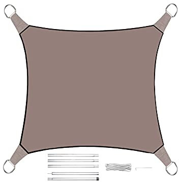 Sonnensegel Quadratisch 5m Farbe Grau Braun mit Stangenset - Sonnenschutz für Ihren Garten!