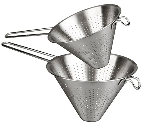 Menax - Passoire de Cuisine Chinoise - Tamis Cuisine avec Poignée - Filtre pour Nouille, Riz, Pates, Légumes - Acier Inoxydable - Argenté - Lot de 2 - Diamètre 14 et 18 cm