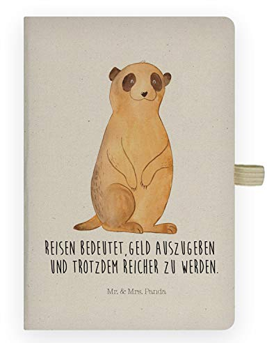 Mr. & Mrs. Panda DIN A6 Baumwoll Notizbuch Erdmännchen - Geschenk, Schreibheft, Skizzenbuch, Roadtrip, Afrika, Traveling, Tagebuch, Wildtiere,