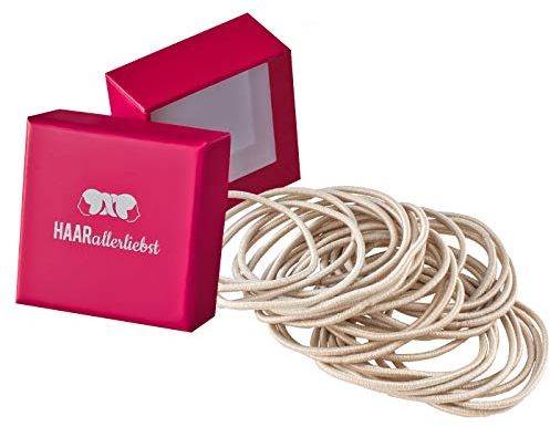 Haarallerliebst Haargummi Damen Beige für blondes Haar (30 Stück | 1,5mm dünn) - Dünne Haargummis nahtlos für Zopf & Dutt - Haargummis Damen | Zopfgummi | Hair Ties