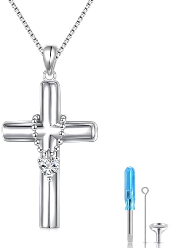 DAOCHONG S925 Sterling Silber Kreuz Urne Halskette für Asche Halskette Herz CZ Memorial Feuerbestattung Andenken Zylinder Schmuck Ostergeschenke für Frauen Mädchen
