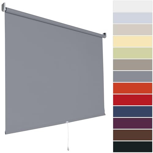 Verdunklungsrollo Springrollo Rollo Fenster | 13 Farben | Breite bis 202 cm Höhe bis 180 cm | lichtundurchlässig verdunkelnd anschraubbar (Größe 132 x 180 cm, Farbe Dunkelgrau, Grau)
