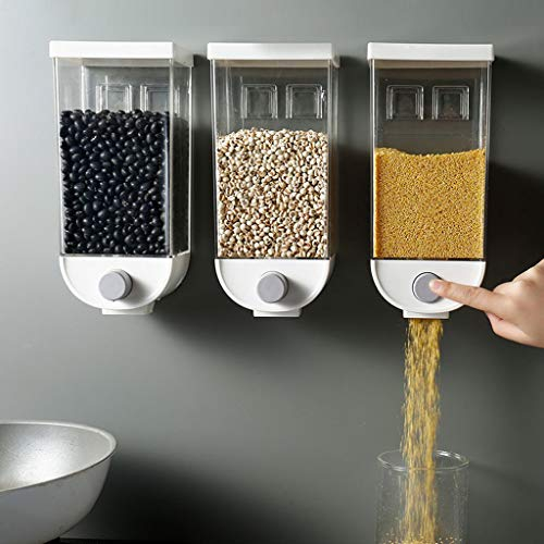 showsing Einfach drücken Cerealien-Spender, Wandmontage, Cornflakes & Süßigkeiten, 1000ML, Weiß, Rechteckig, Plastik, Druckknopf, Kühlschrank sicher, 1 Stück (1er Pack)