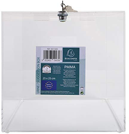 Exacompta 89158D Losbox/Einwurfbox mit Schloss 21x21x21cm extrem robust Urne UV-beständig transparent