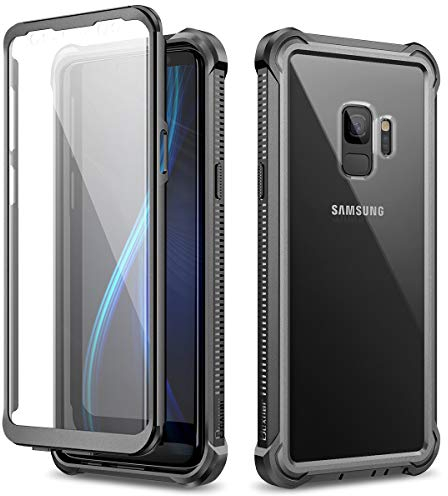 Dexnor Hülle Kompatibel mit Samsung Galaxy S9 360 Ganzkörper-Schutzhülle Stoßfest Handyhülle weicher Silikon Griff eingebauter Displayschutz kristallklare Kratzfeste ultradünne Rückseite - Schwarz
