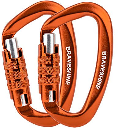 BRAVESHINE 2 Pack Carabiner Clip Heavy Duty, 12KN Auto Locking Carabiner, Twist Lock Carabiners Keyring, D Clips Hook for Hiking, Camping, Hammock, Dog Lead, Swing