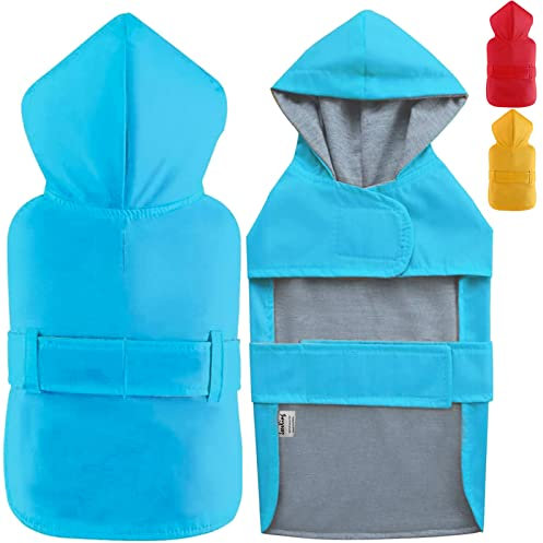 LeerKing Hunderegenmantel mit weichem Futter Regenjacke Wasserdicht Regenmantel Hund für kleine, mittlere und große Hunde Länge 11 bis 71 Blau L