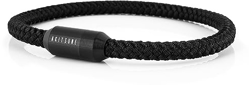 Akitsune Silva Nylonarmband | 5mm Dick | Armschmuck Damen Herren Edelstahl Armband Magnetverschluss - Mattschwarz - Schwarz 16,5cm