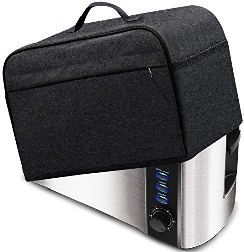 ELR Toaster Dust Cover 2/4 Slices Toaster Appliance Protection Cover Zipper & Open Pockets Bread Machine Cover with Top Handle (4 Slice Long Slot: 16x7.5x8in, Black)
