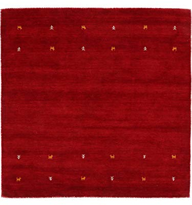carpetfine Wollteppich Gabbeh Uni Quadratisch Rot 60x60 cm | Moderner Teppich für Wohn- und Schlafzimmer