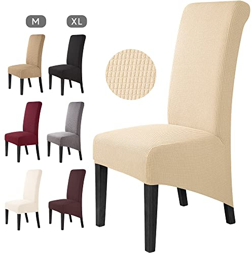 Stuhlhussen 4 Stück Elegante Stuhlbezüge Stretch Stuhlbezug Elastische Spandex XL Stuhlhussen Universal Stretchhusse Abnehmbare Waschbar Stuhlbezug für Hotel ,große Esszimmerstühle(4 Stück,Beige)-XL