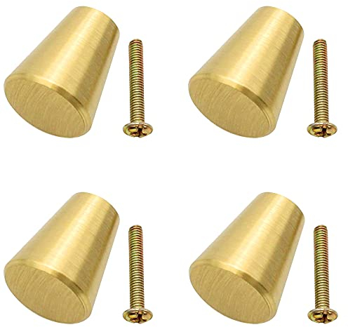 Allbor 4 Pièces Bouton d’Armoire en Laiton Massif Boutons de Meuble en Laiton Brossé Rond Monotrou Petite Poignée Boutons de Meuble avec Vis pour Armoires, Placards, Salle, Bain et Cuisine, Or