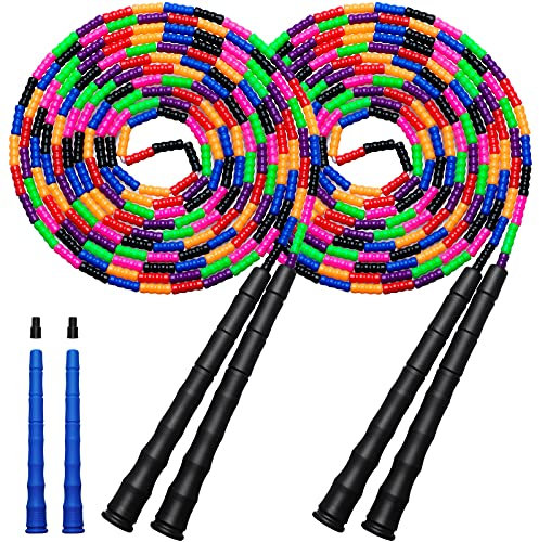 Kingcolor Double Dutch 4,8 m langes Springseil, Kunststoff Segmentierte Perlen DIY Seil, geeignet für Kinder und Erwachsene, lang genug für 5-6 Jumper (schwarz)