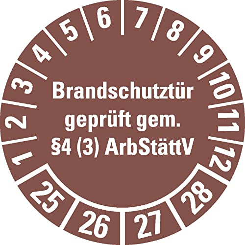 Aufkleber I Prüfplakette Brandschutztür 25-28, braun, Dokumentenfolie, Ø 30mm, 18/Bogen