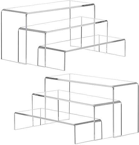 ANDGOO Große Acryl-Display-Erhöhungen, 2 Sets (29,1 cm L ~ 29,5 cm L ~ 30,5 cm L), transparentes, rechteckiges Schaufensterregal, Sammlerstück-Ausstellungsregal, Einzelhandel, Schreibtischerhöhungen