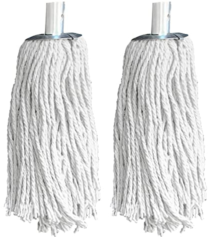 Pack of 2 Industrial Mop Heads Replacement, PY.10 Pure Yarn Cotton Mop with Galvanised Mop Socket, Heavy Duty Mop Heads for All-Around Floor Cleaning
