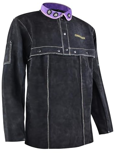 ONETIAN Schwarze Schweißerjacke aus Leder - Hochwertige Schutzjacke mit Cape-Ärmeln für ultimativen Schutz - Verbesserte Druckknöpfe - Robuste Schweißausrüstung in Schwarz (XL)