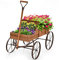 TANGZON Wagon Garden Planter, Decorative Plant Pot Stand with Rotatable Handle & 4 Wheels, Indoor Outdoor Wooden Flowers Wagon Cart for Park, Backyard and Patio (Brown)