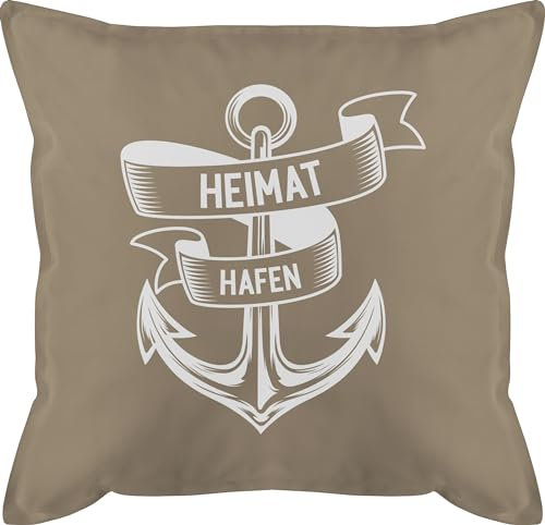 Kissen 50x50 - Statement - Heimathafen - Anker Ankerplatz - 50 x 50 cm - Beige Natur - maritimer Kissenbezug Statements maritim männerkissen Maritime sprüche mit schmusekissen Motiv kissenbezüge